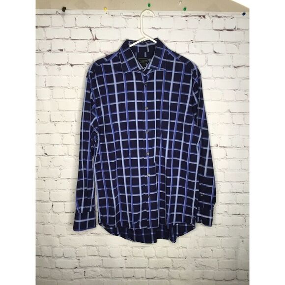 Cezani  Men's L Large Button Up Shirt Long Sleeve Blue Purple Check /Plaid * - Picture 8 of 12
